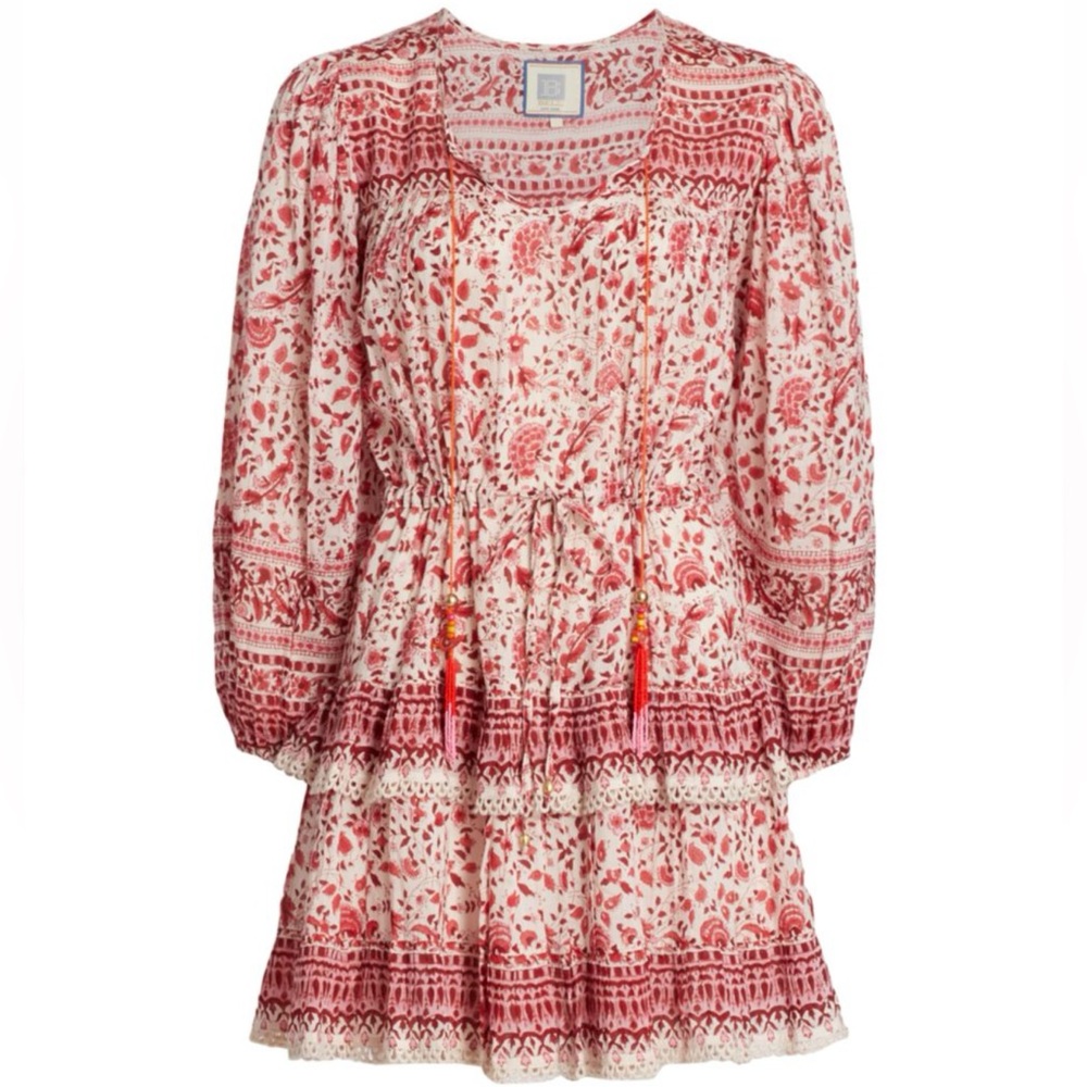 Bell By Alicia Bell Ari Paisley Floral Peasant Tiered Mini Dress in Red Floral - Picture 2 of 9